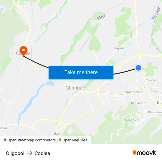 Oligopol to Codlea map