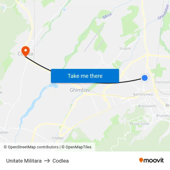 Unitate Militara to Codlea map