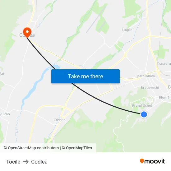 Tocile to Codlea map