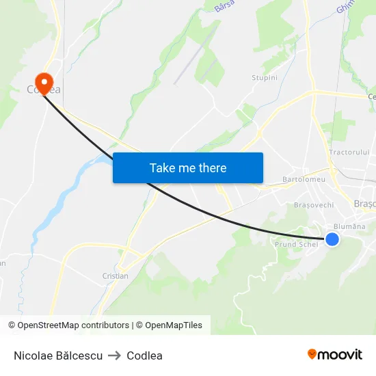 Nicolae Bălcescu to Codlea map