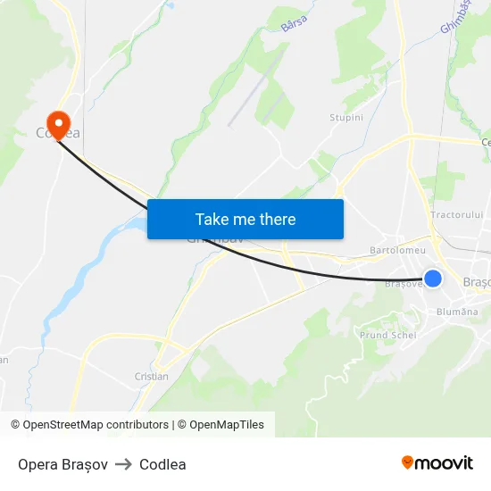 Opera Brașov to Codlea map