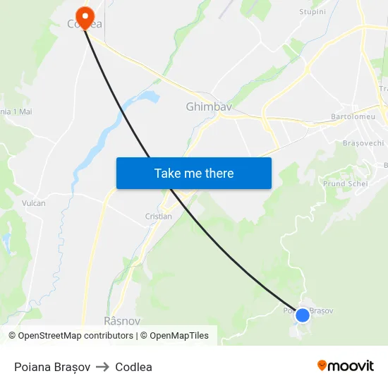 Poiana Brașov to Codlea map