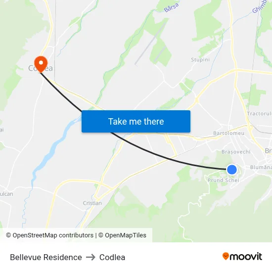 Bellevue Residence to Codlea map