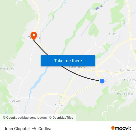 Ioan Clopoțel to Codlea map