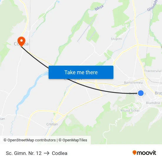 Sc. Gimn. Nr. 12 to Codlea map