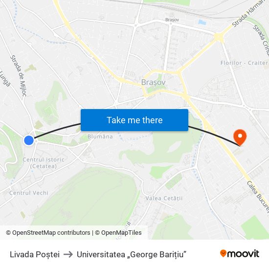 Livada Poștei to Universitatea „George Barițiu” map