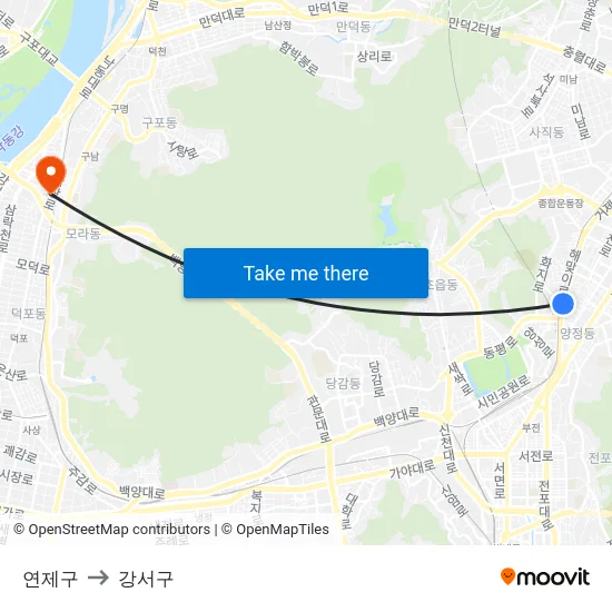 연제구 to 강서구 map