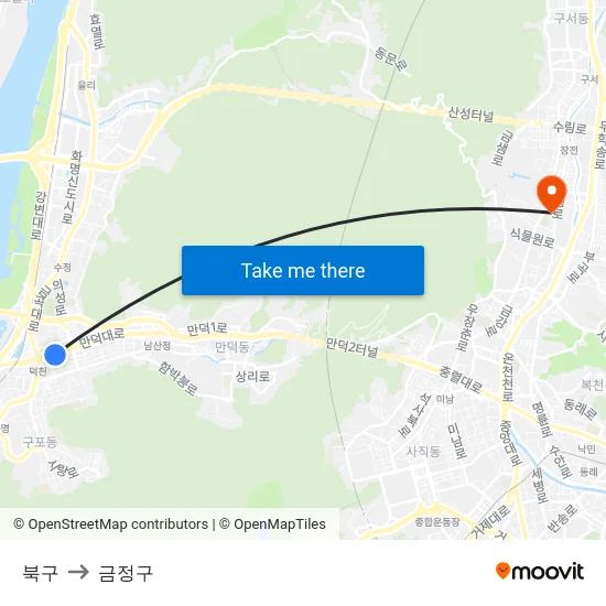 북구 to 금정구 map
