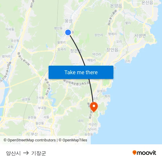 양산시 to 기장군 map