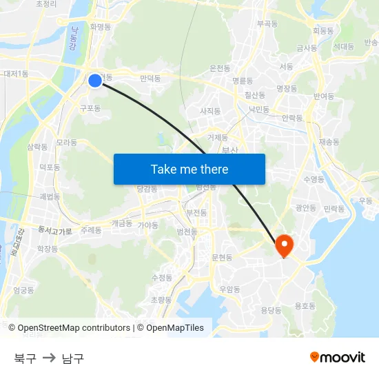 북구 to 남구 map