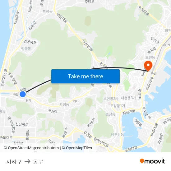 사하구 to 동구 map