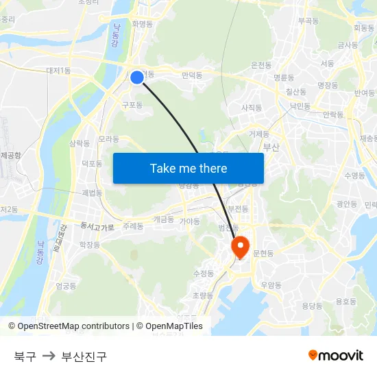 북구 to 부산진구 map