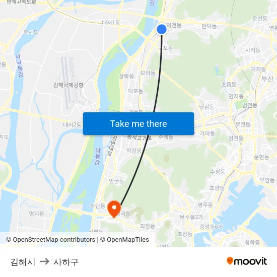 김해시 to 사하구 map
