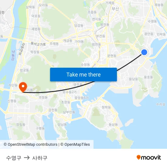 수영구 to 사하구 map