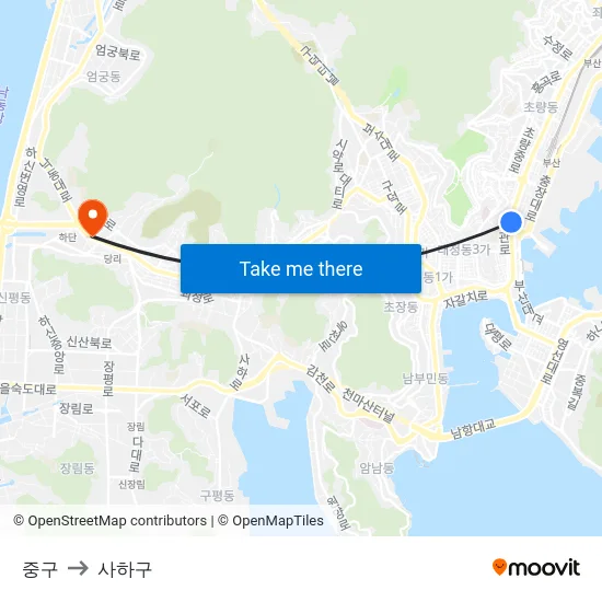 중구 to 사하구 map