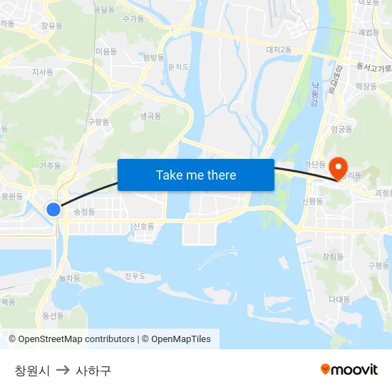 창원시 to 사하구 map