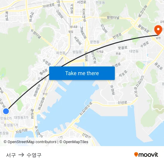 서구 to 수영구 map