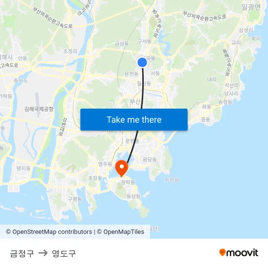 금정구 to 영도구 map