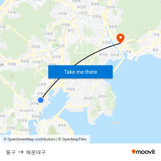 동구 to 해운대구 map