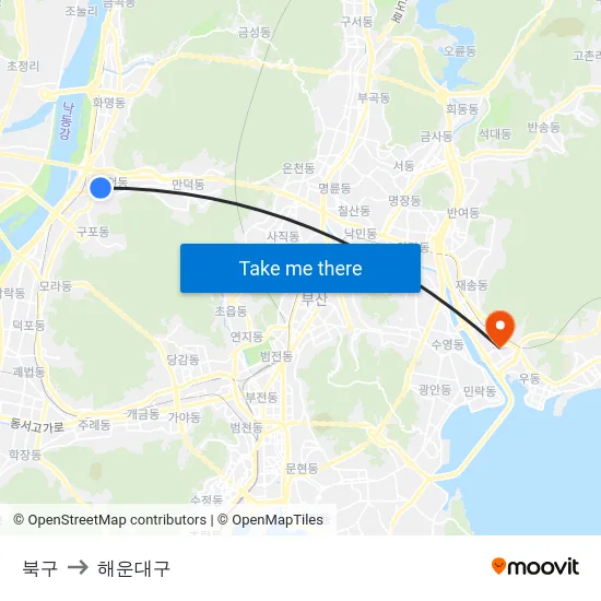 북구 to 해운대구 map