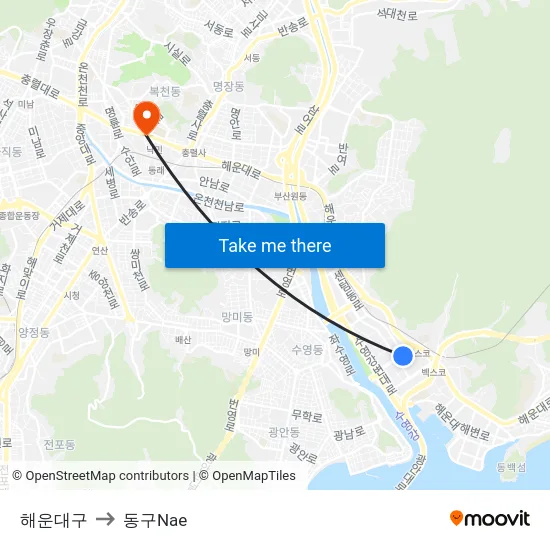 해운대구 to 동구Nae map