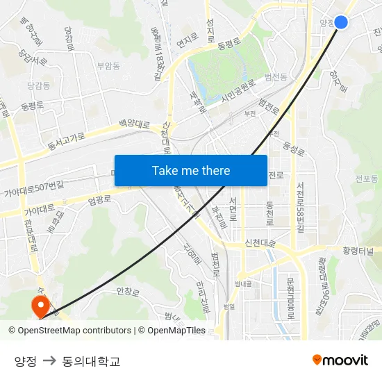 양정 to 동의대학교 map