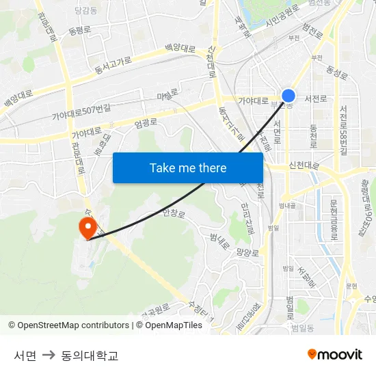 서면 to 동의대학교 map