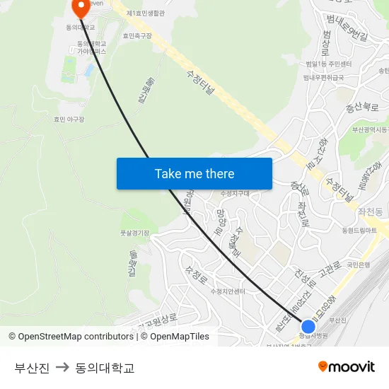 부산진 to 동의대학교 map