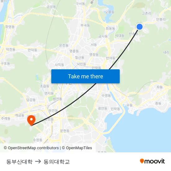 동부산대학 to 동의대학교 map