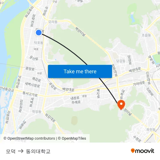 모덕 to 동의대학교 map