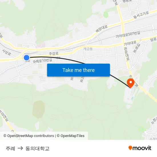 주례 to 동의대학교 map