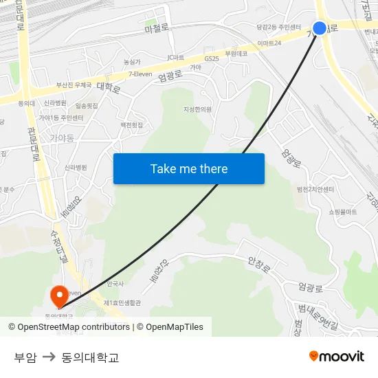부암 to 동의대학교 map
