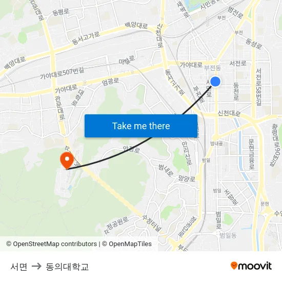 서면 to 동의대학교 map