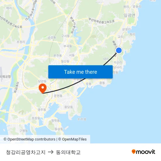 청강리공영차고지 to 동의대학교 map