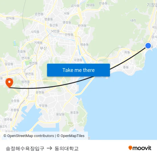 송정해수욕장입구 to 동의대학교 map