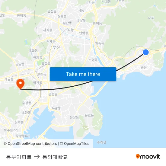 동부아파트 to 동의대학교 map