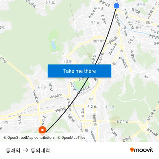 동래역 to 동의대학교 map