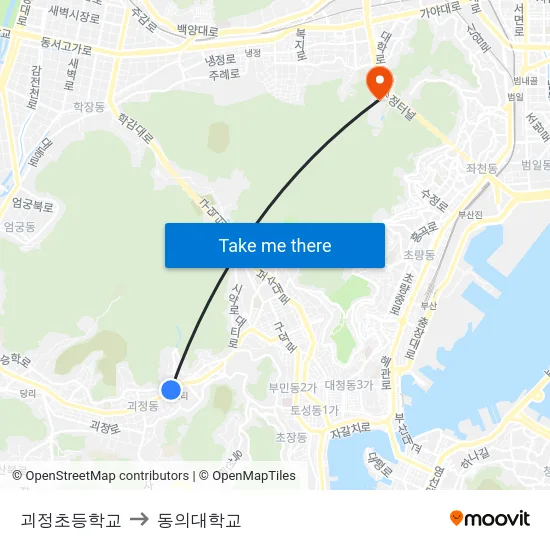 괴정초등학교 to 동의대학교 map