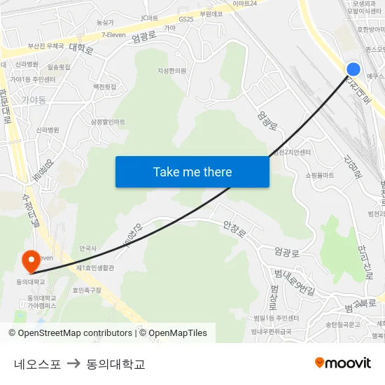 네오스포 to 동의대학교 map