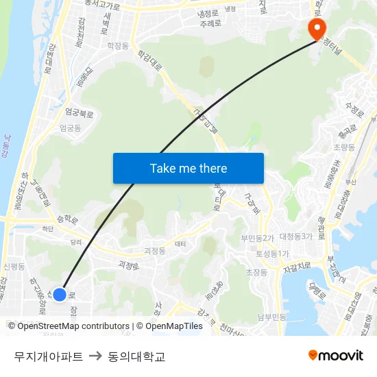 무지개아파트 to 동의대학교 map