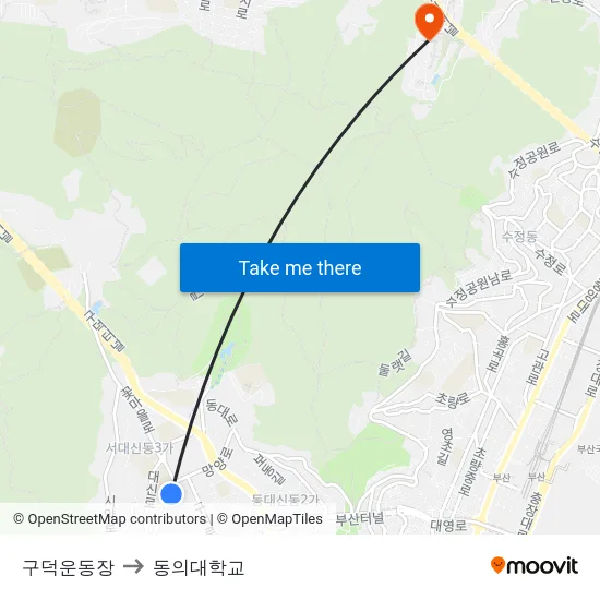 구덕운동장 to 동의대학교 map