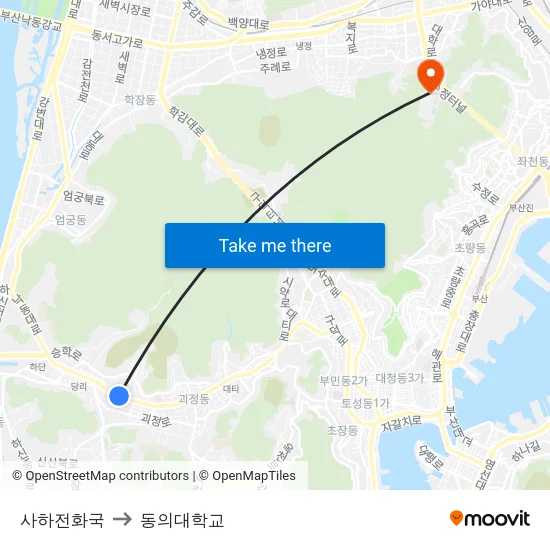 사하전화국 to 동의대학교 map