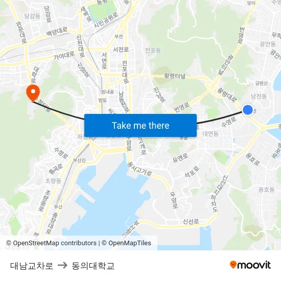 대남교차로 to 동의대학교 map