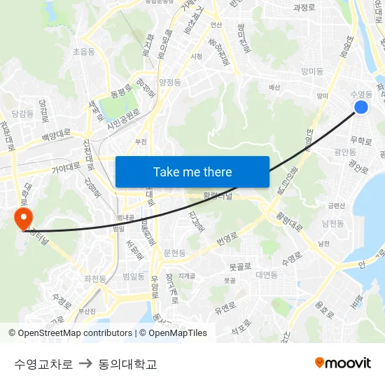 수영교차로 to 동의대학교 map