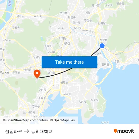 센텀파크 to 동의대학교 map