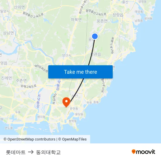 롯데마트 to 동의대학교 map