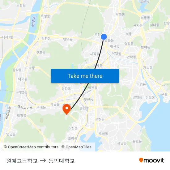 원예고등학교 to 동의대학교 map