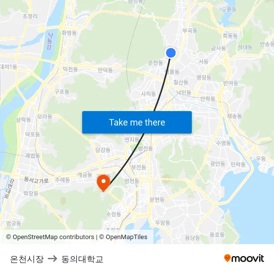 온천시장 to 동의대학교 map