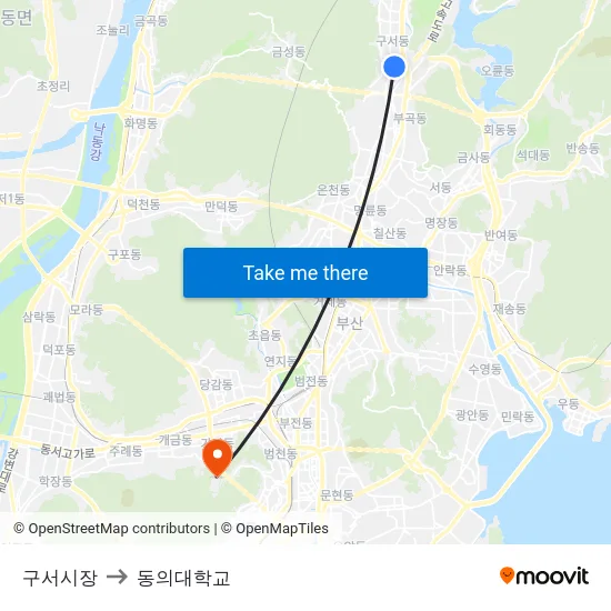 구서시장 to 동의대학교 map