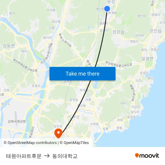 태원아파트후문 to 동의대학교 map